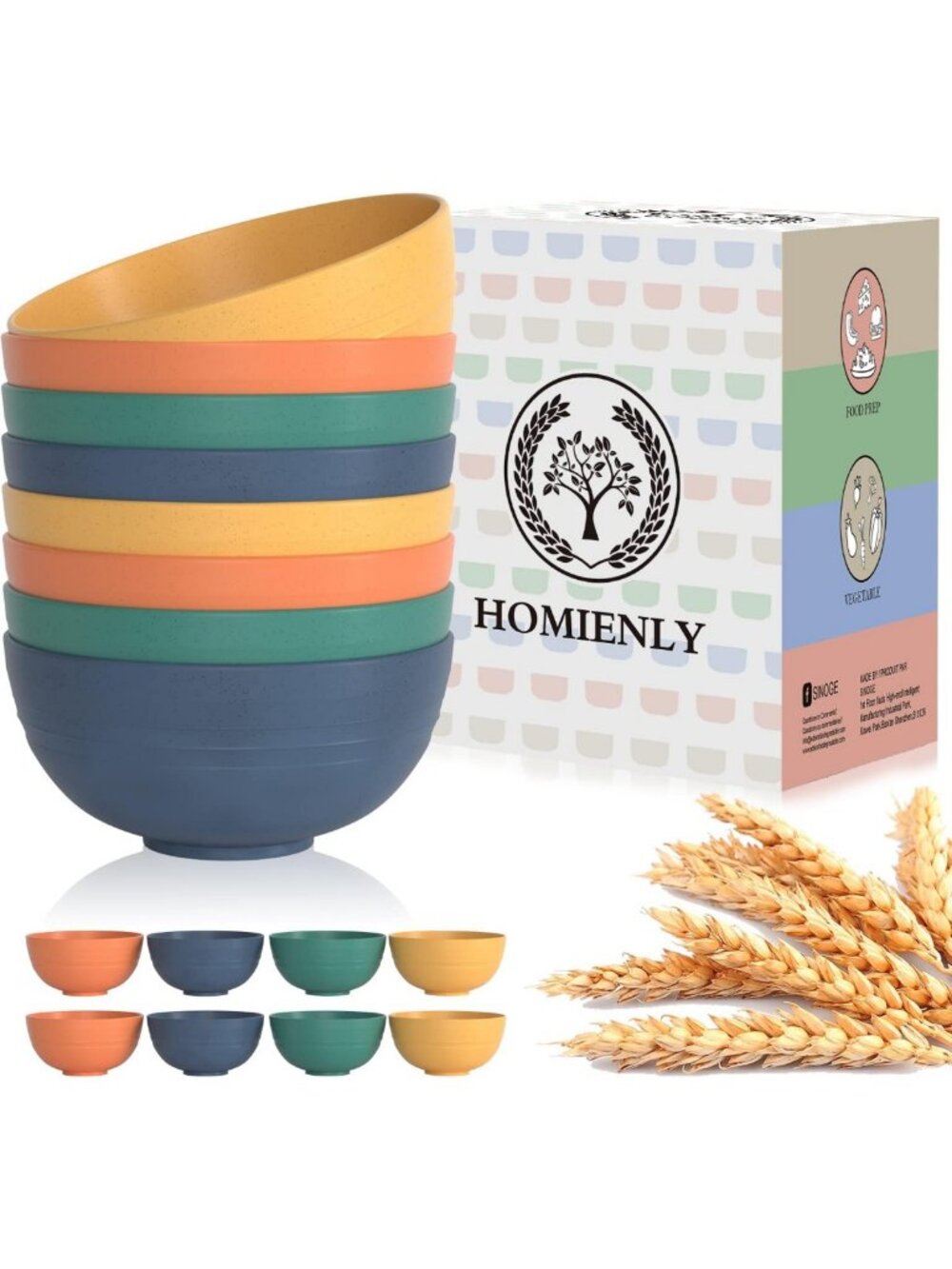 Unbreakable Wheat Straw Bowls Set - 8 PCS Microwave & Dishwasher Safe for